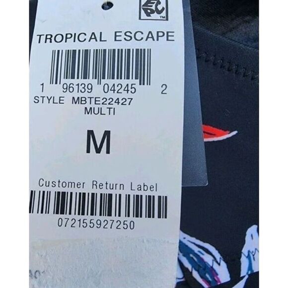 Bar III Peek a Boo Tankini Strapless Swim Top Black Floral Tropical Women Size M - Picture 6 of 7